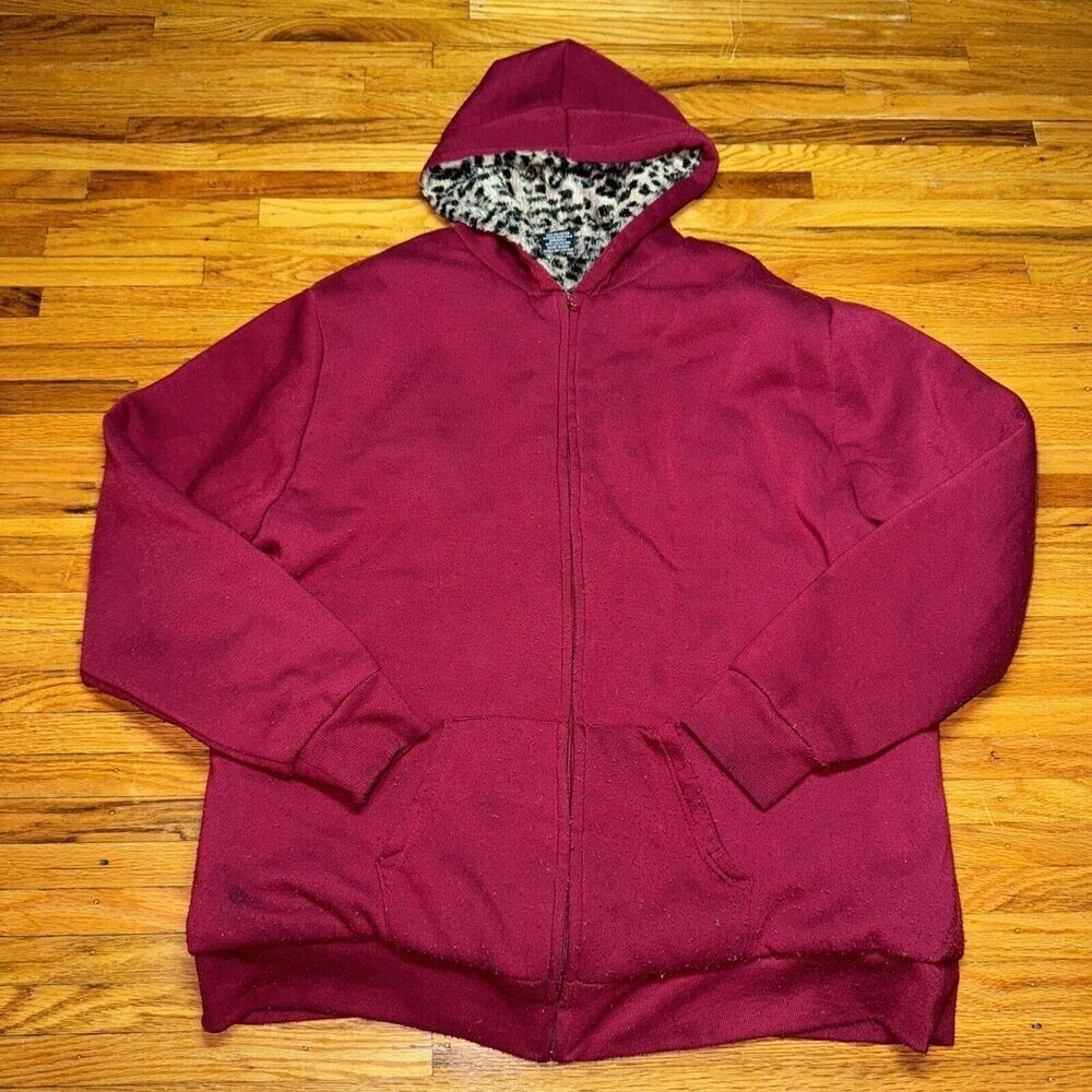 Hype Burgundy Cheetah Print Faux Fur Full Zip Hoodie Women’s Size XXX-Large